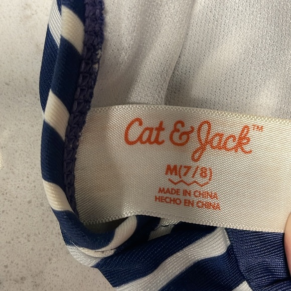 Cat & Jack girls one piece bathing suit. Blue and white stripes patriotic. - Picture 7 of 7